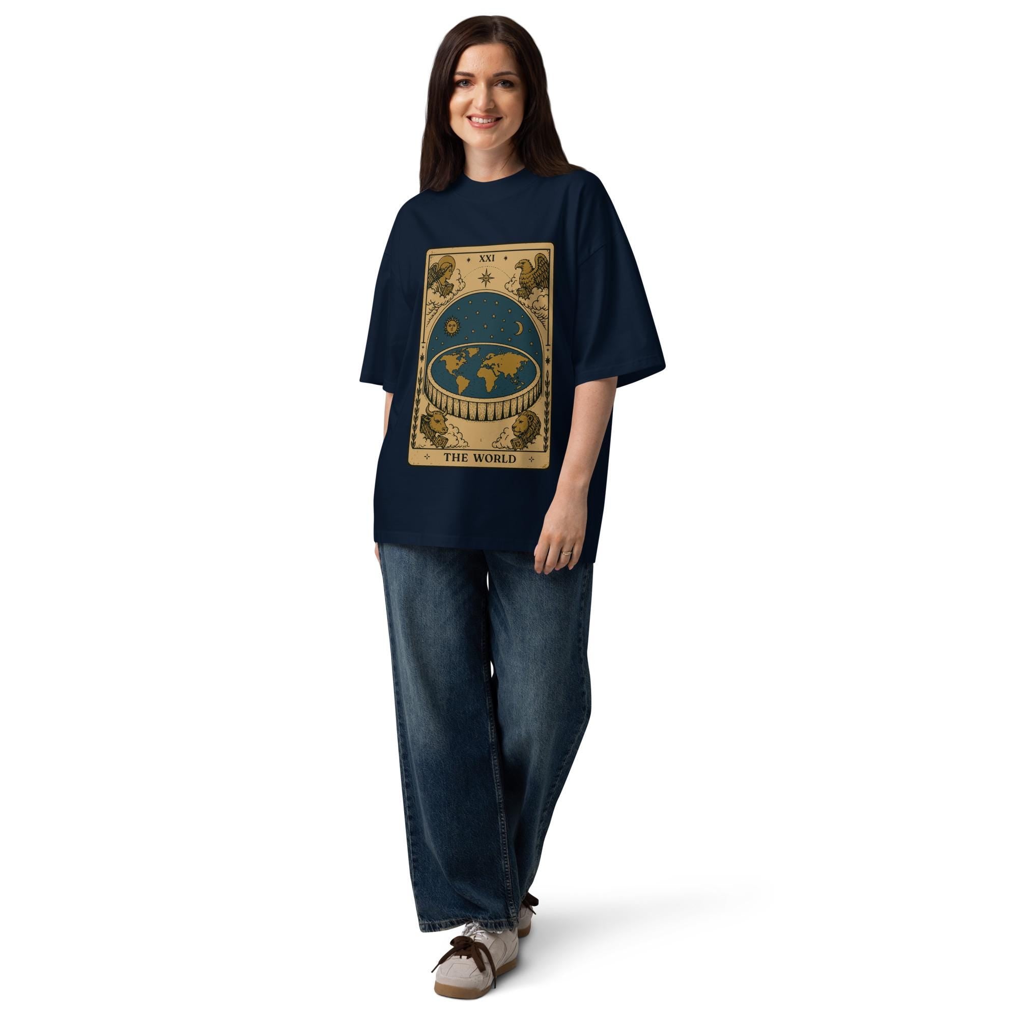 The Flat Earth World: Tarot Card Unisex Organic Oversized T-Shirt