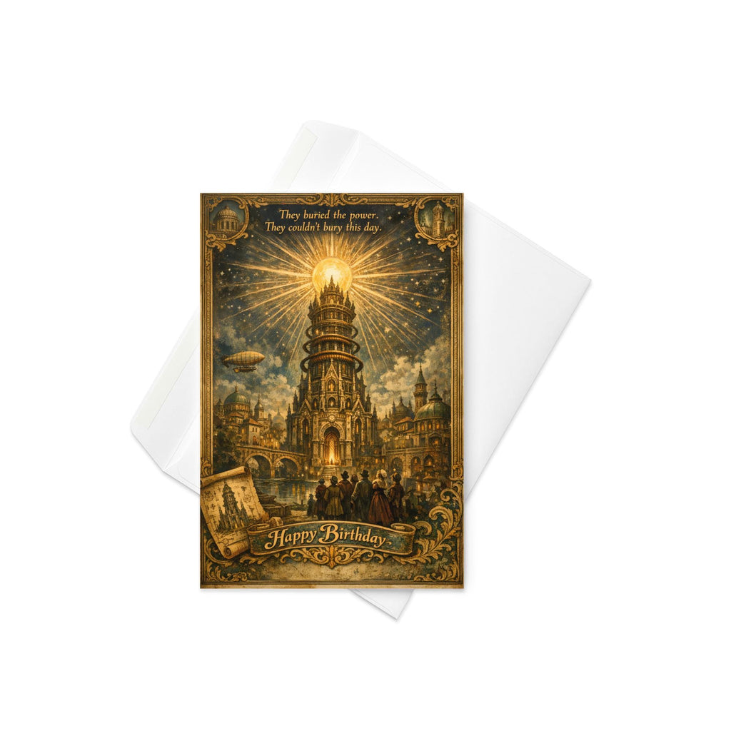 Ether Tower Birthday Card – Tartarian Free Energy Vintage Illustration