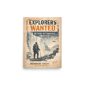 Vintage propaganda-style poster showing explorer before ice wall barrier with airship overhead, flat earth expedition recruitment