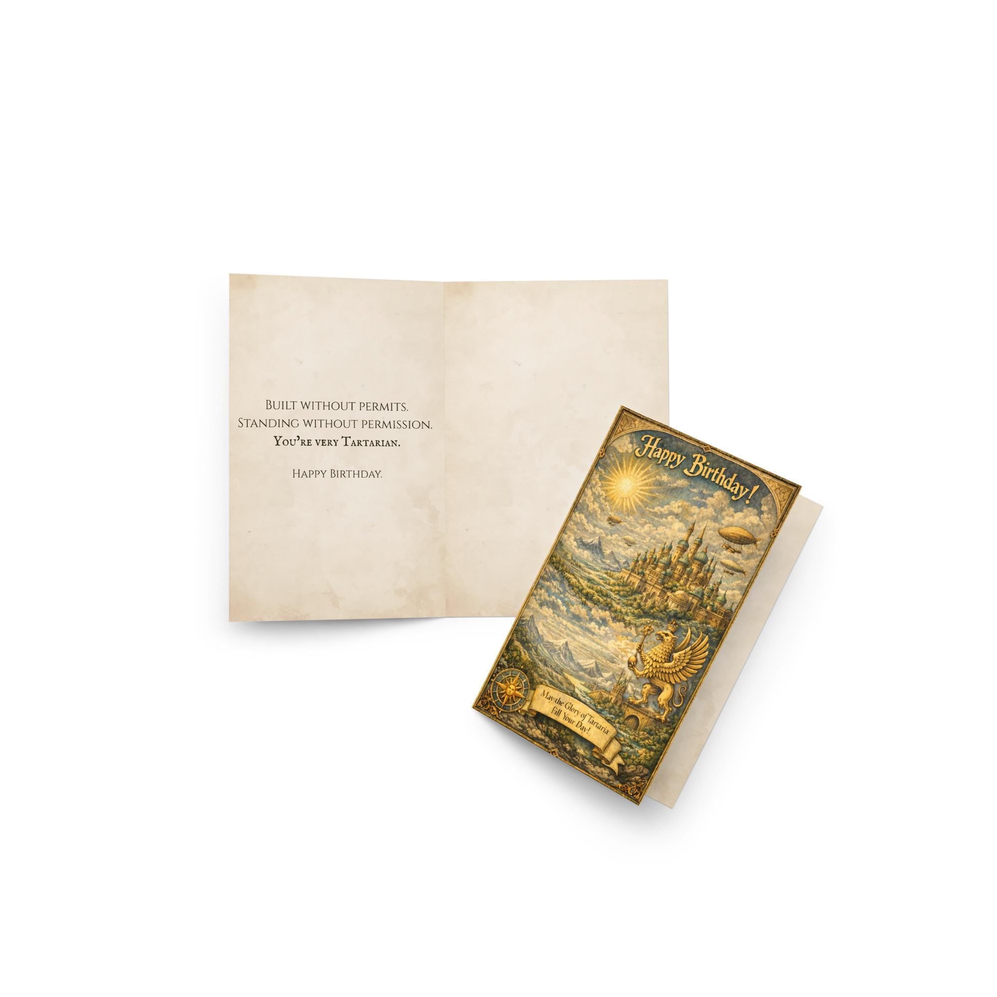 Tartaria Birthday Card: Lost Civilization Art Vintage Mythic Greeting Card