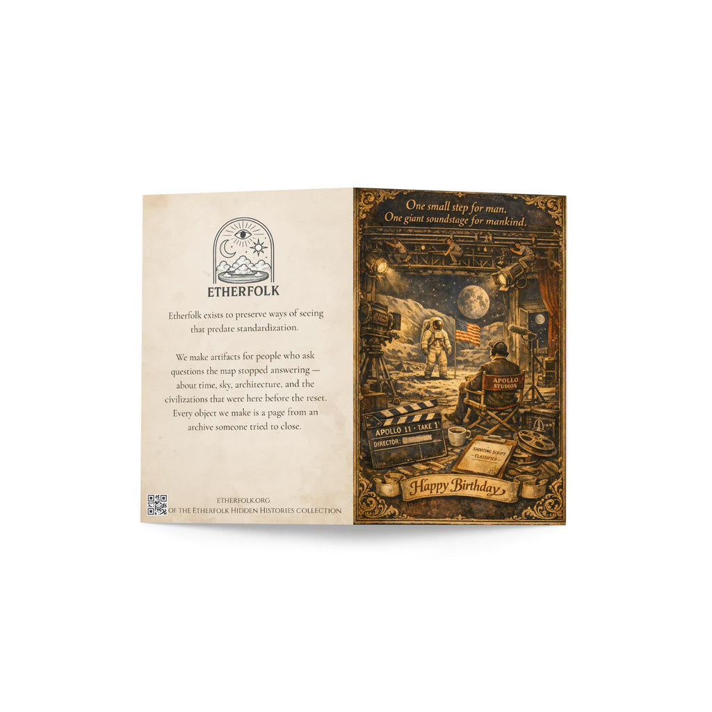 Moon Landing Hoax Birthday Card – Apollo Studios Conspiracy Vintage Illustrated
