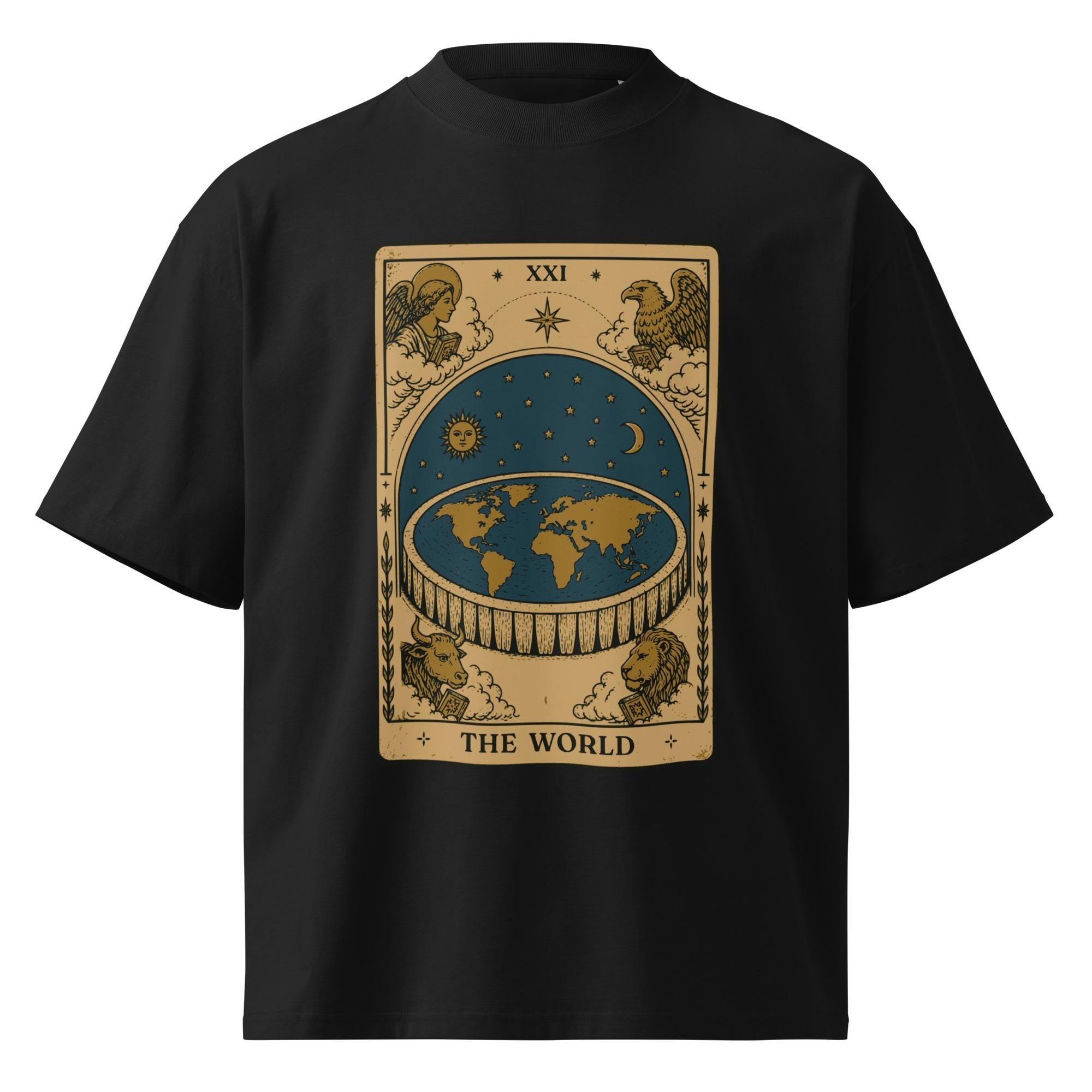 The Flat Earth World: Tarot Card Unisex Organic Oversized T-Shirt