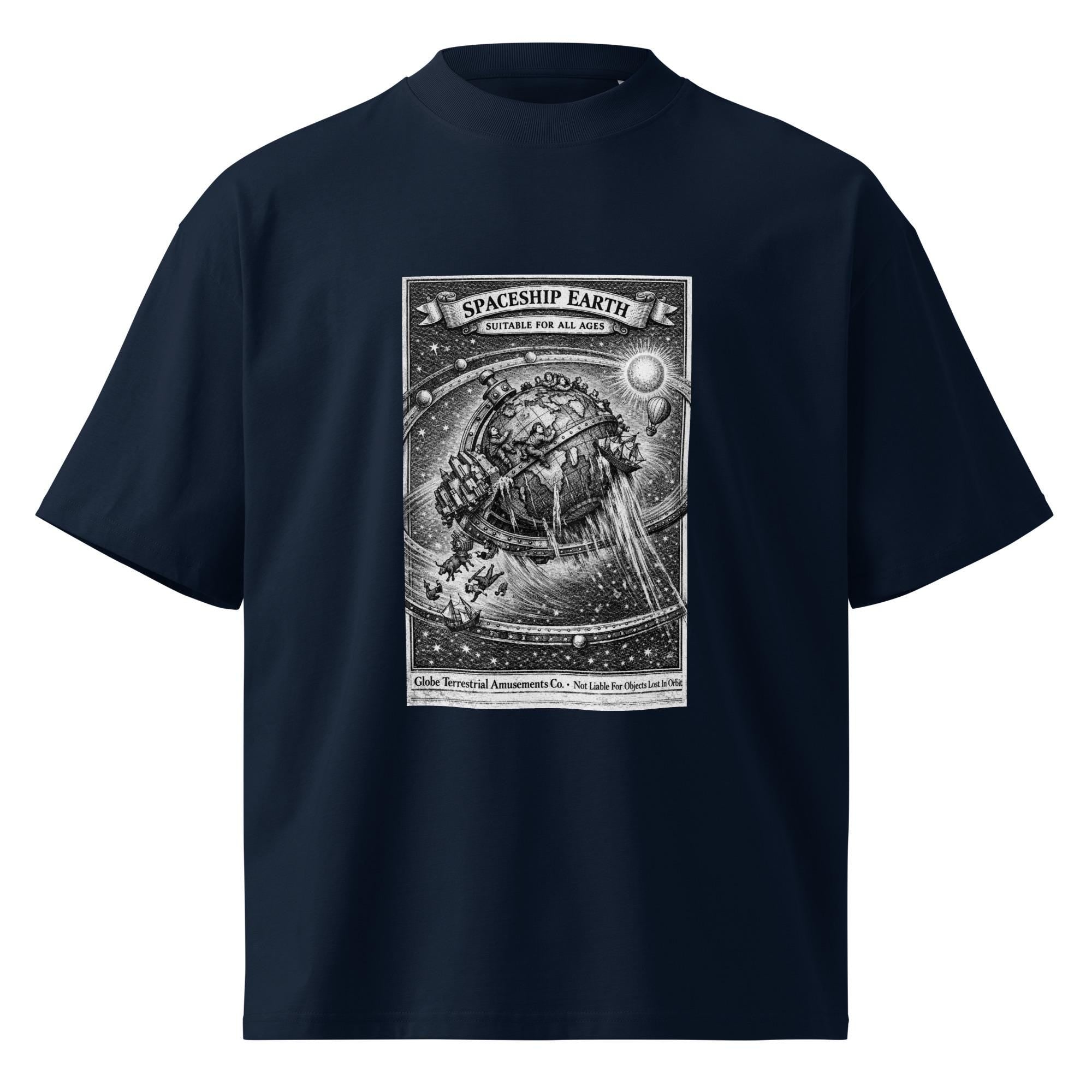Spaceship Earth Flat Earth Oversized Tee – Vintage Engraving Globe Mockery Shirt