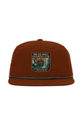 Ice Wall Explorer's Club snapback hat featuring embroidered patch with ice wall, compass rose, airships, and Tartarian spires