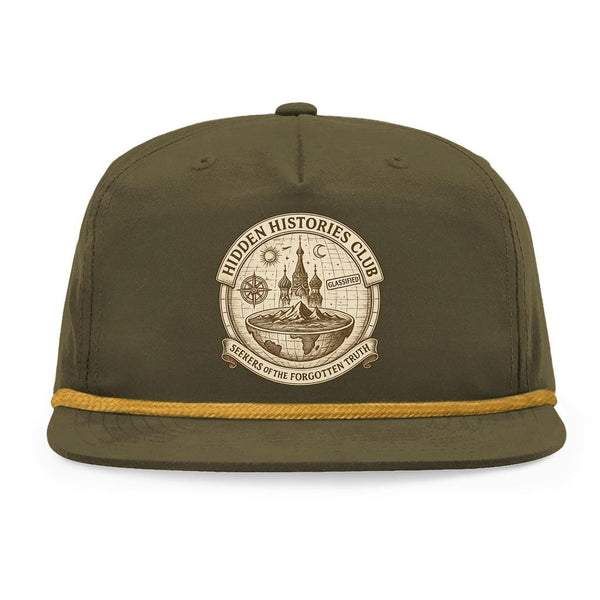 Flat Earth snapback hat with vintage map emblem and sacred architecture design, Richardson 256 truth seeker cap