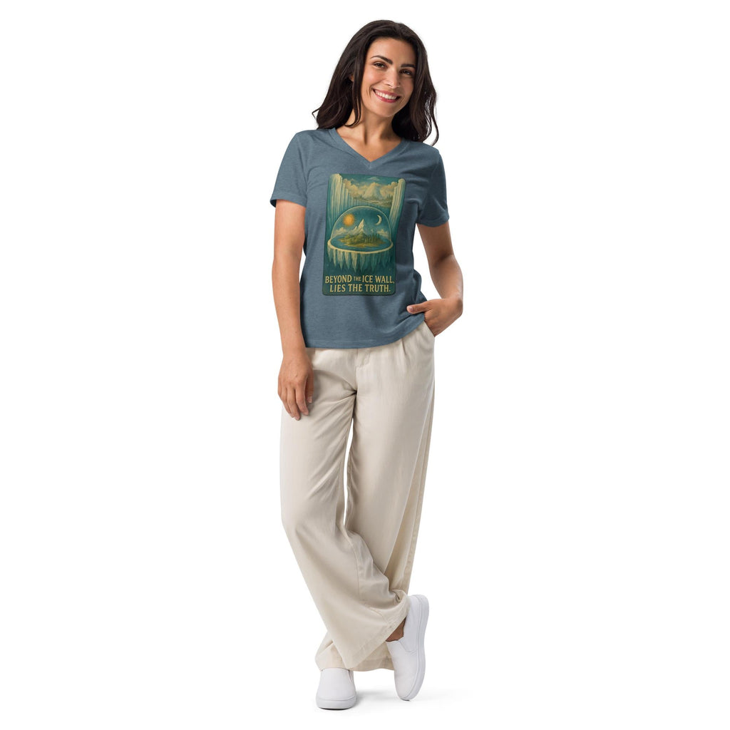 Flat Earth V-Neck T-Shirt | Beyond the Ice Wall Firmament Dome Graphic