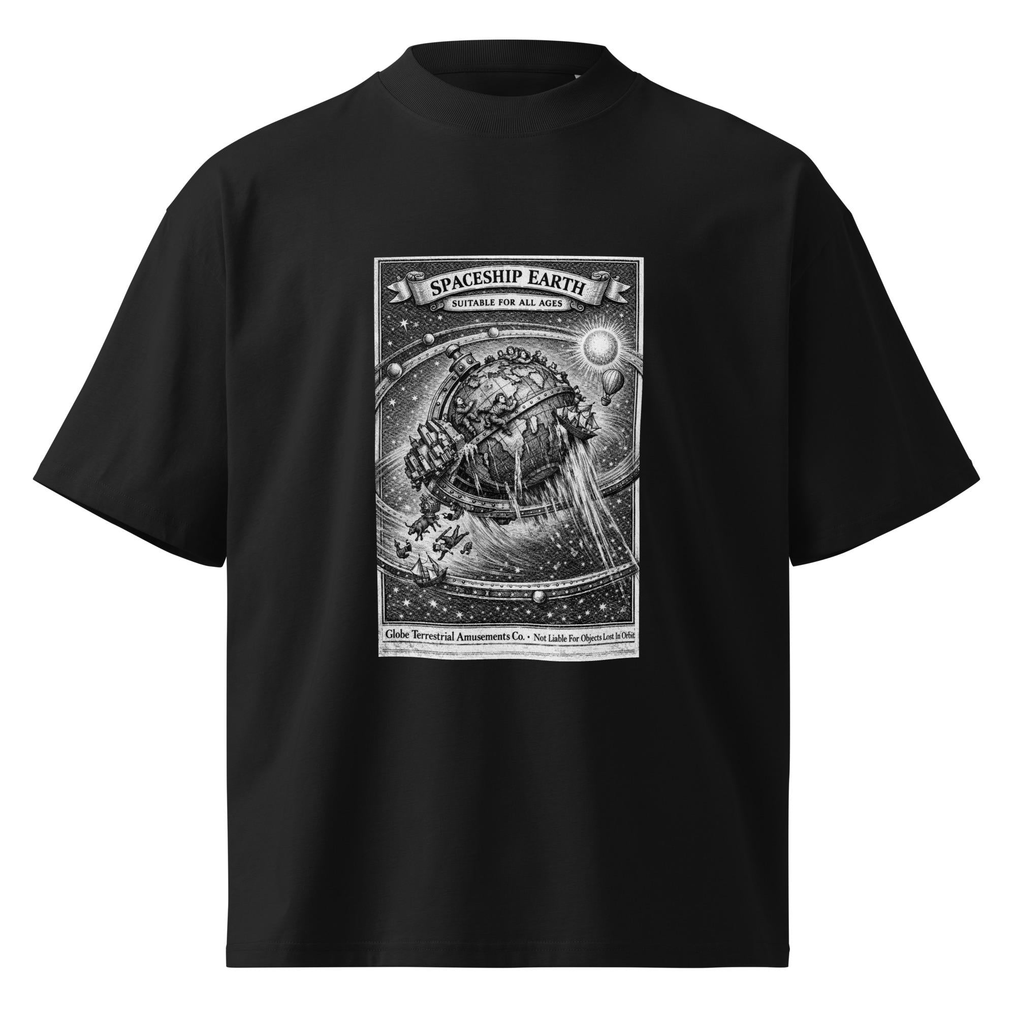 Spaceship Earth Flat Earth Oversized Tee – Vintage Engraving Globe Mockery Shirt