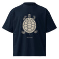 Oversized organic cotton t-shirt with turtle shell cosmic calendar design showing 13 moons and 28 day lunar cycle