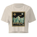 Vintage expedition map crop top showing Tartarian airship approaching flat earth ice wall with compass rose and nautical coordinates