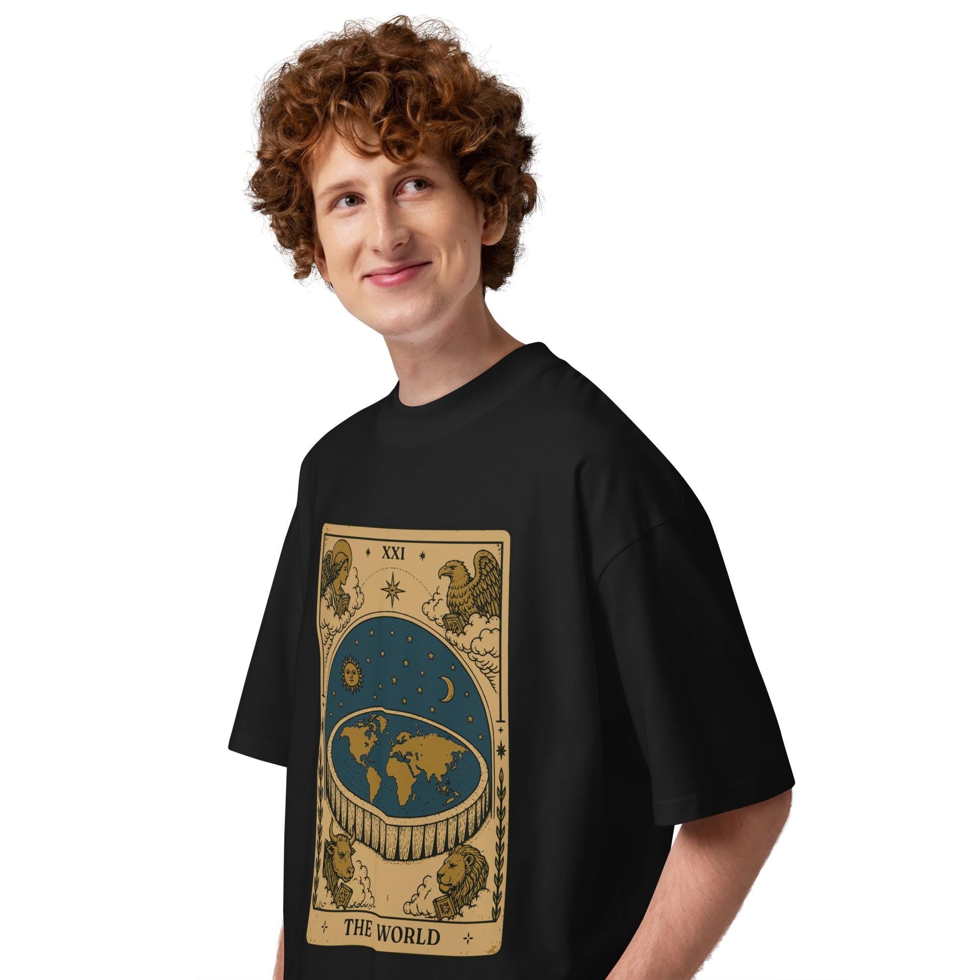 The Flat Earth World: Tarot Card Unisex Organic Oversized T-Shirt