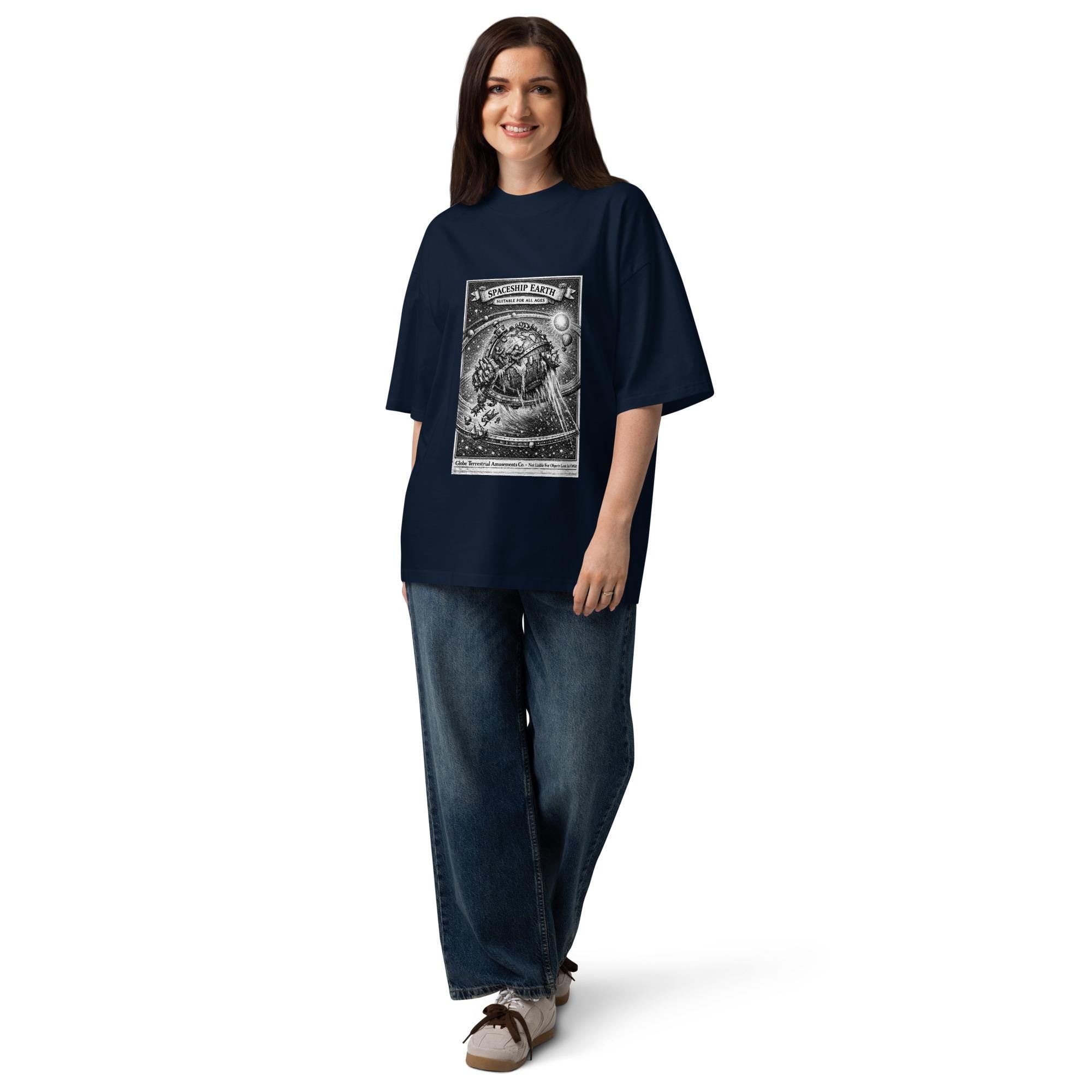 Spaceship Earth Flat Earth Oversized Tee – Vintage Engraving Globe Mockery Shirt