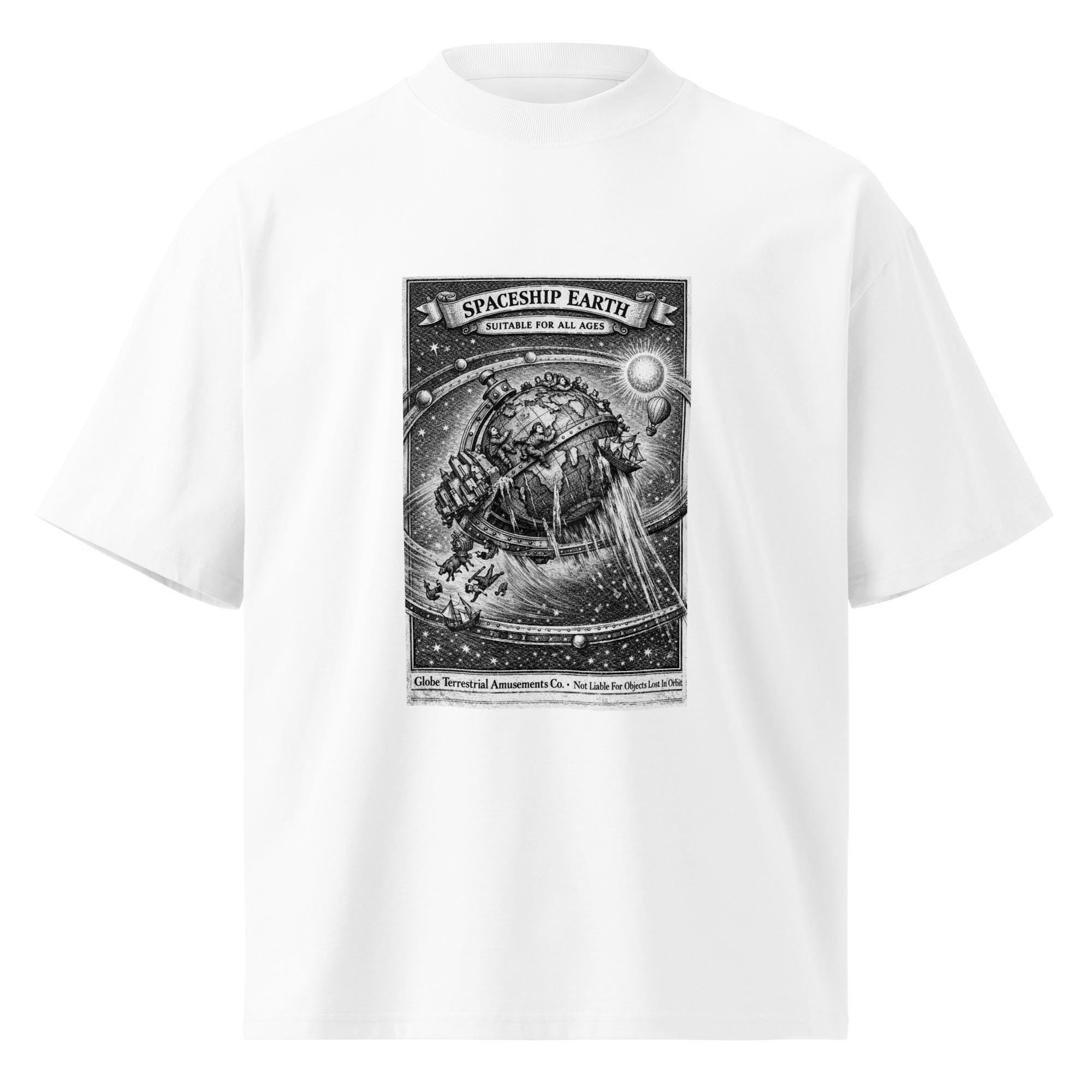 Spaceship Earth Flat Earth Oversized Tee – Vintage Engraving Globe Mockery Shirt