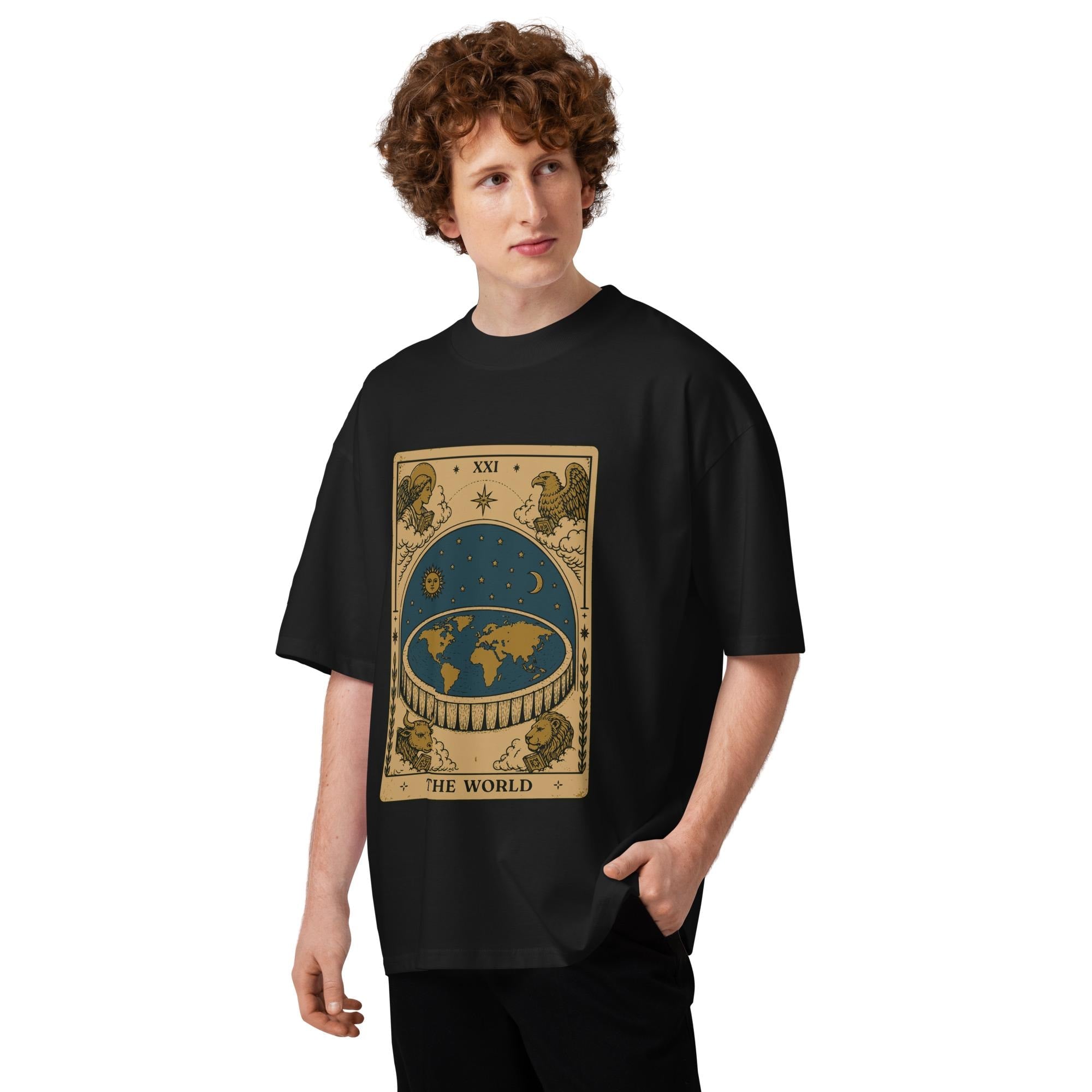 The Flat Earth World: Tarot Card Unisex Organic Oversized T-Shirt
