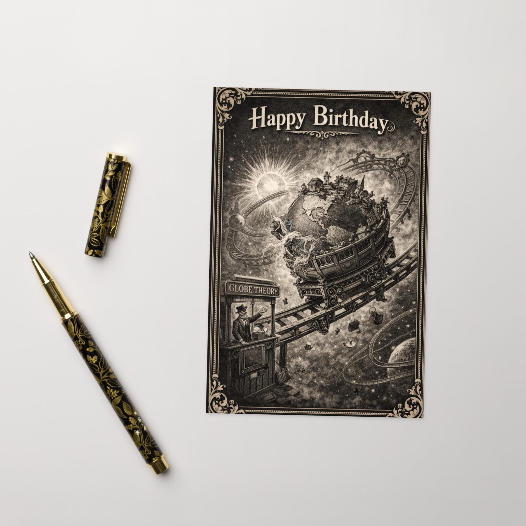 Globehead Cosmic Rollercoaster Birthday Card