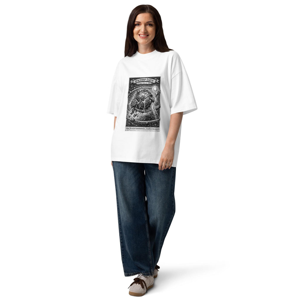 Spaceship Earth Flat Earth Oversized Tee – Vintage Engraving Globe Mockery Shirt