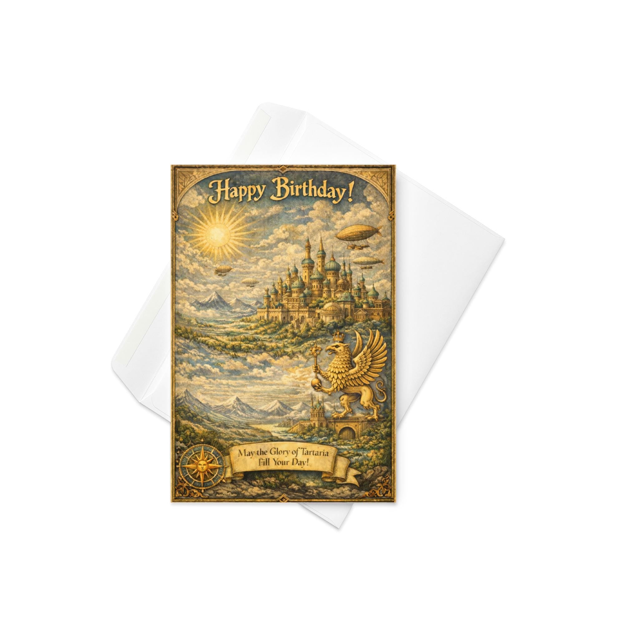Tartaria Birthday Card: Lost Civilization Art Vintage Mythic Greeting Card