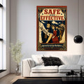 Safe and Effective vintage propaganda poster with Victorian figures in queue, 1940s public health broadside style, woodcut engraving aesthetic