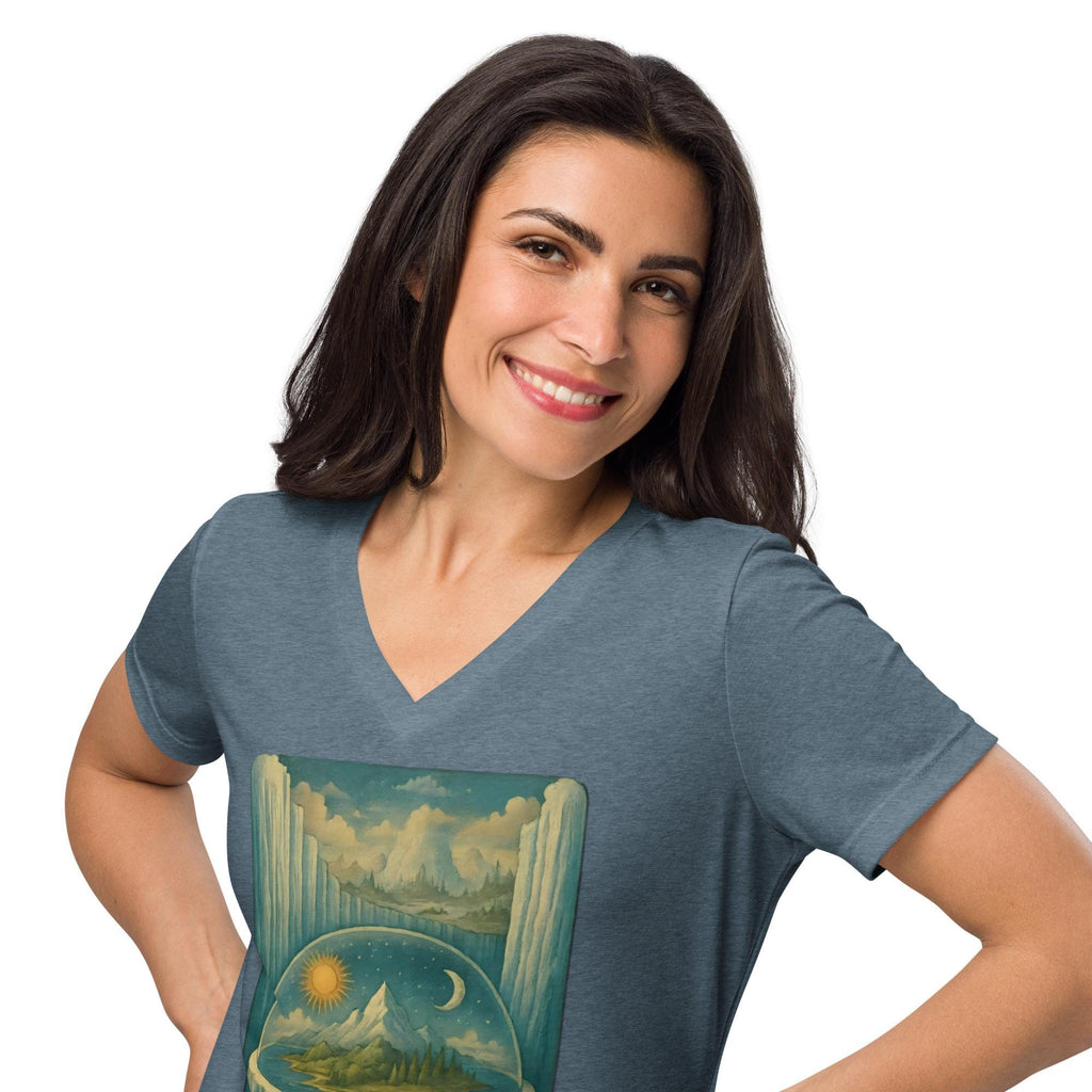 Flat Earth V-Neck T-Shirt | Beyond the Ice Wall Firmament Dome Graphic