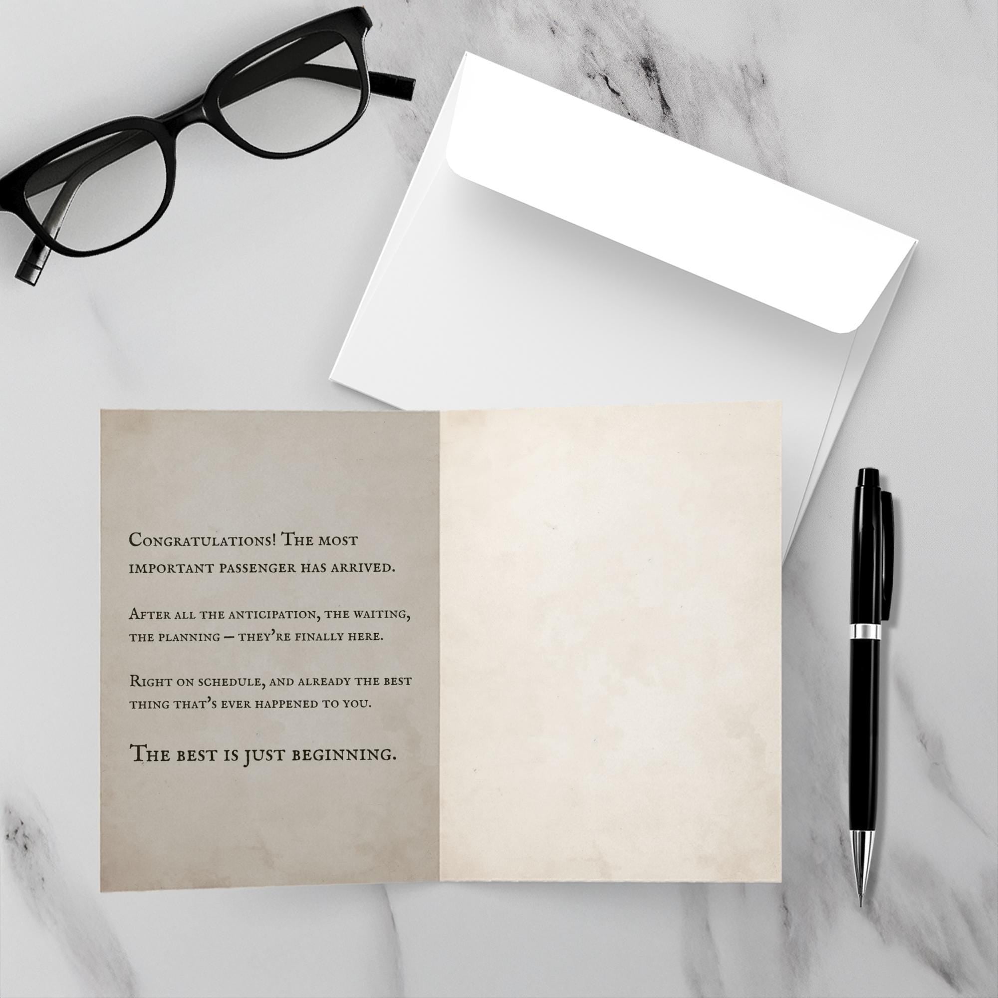 Right on Schedule Baby Card: The Grand Arrival